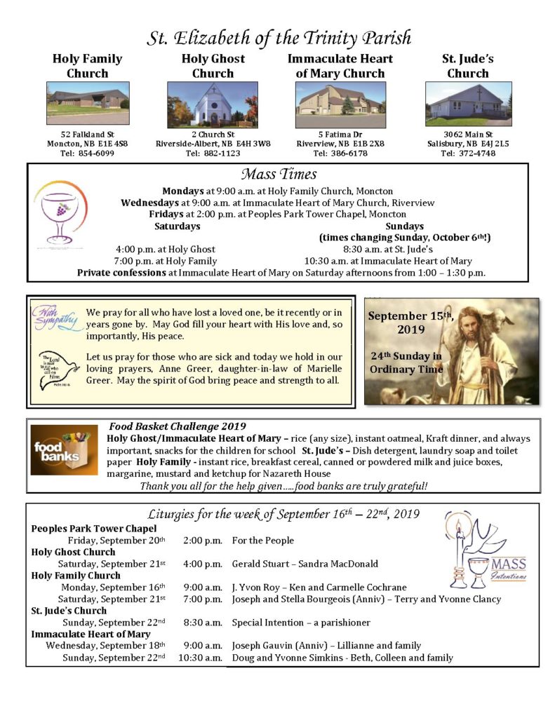 Bulletin Sept 15 2019 web | St. Elizabeth of the Trinity