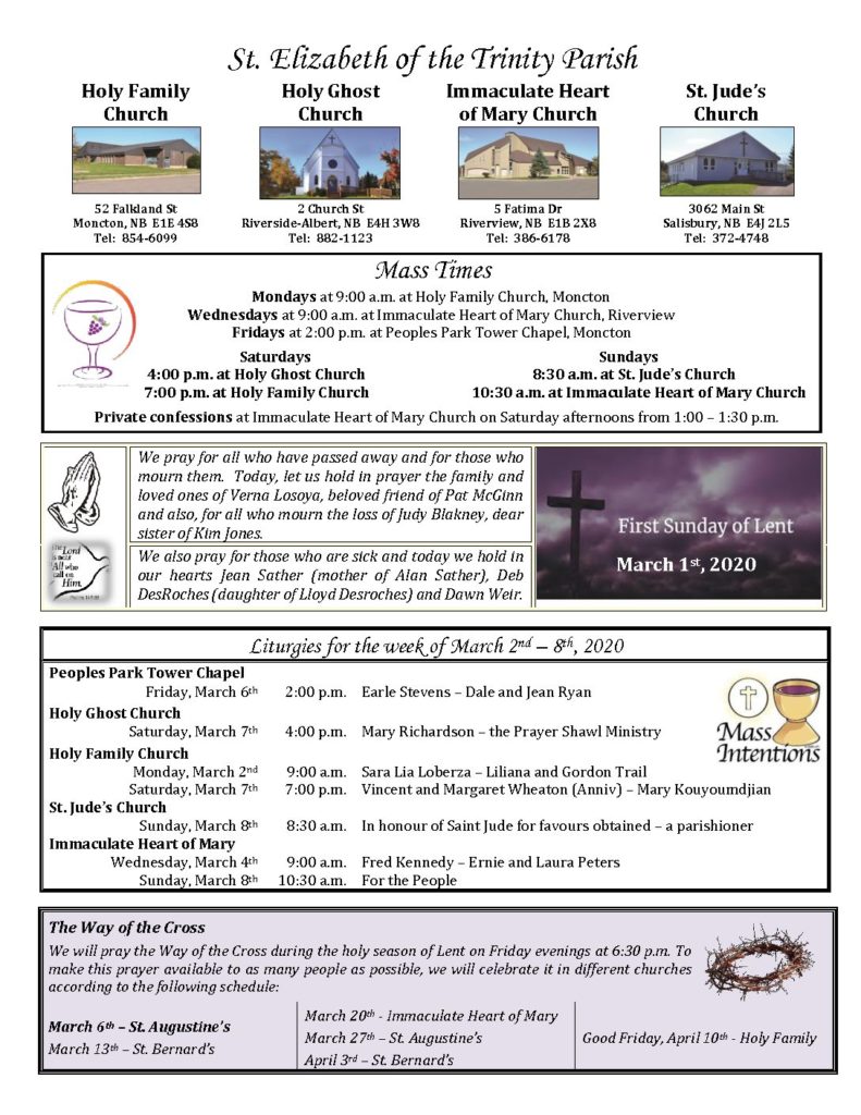 Bulletin Mar 1 2020 web | St. Elizabeth of the Trinity