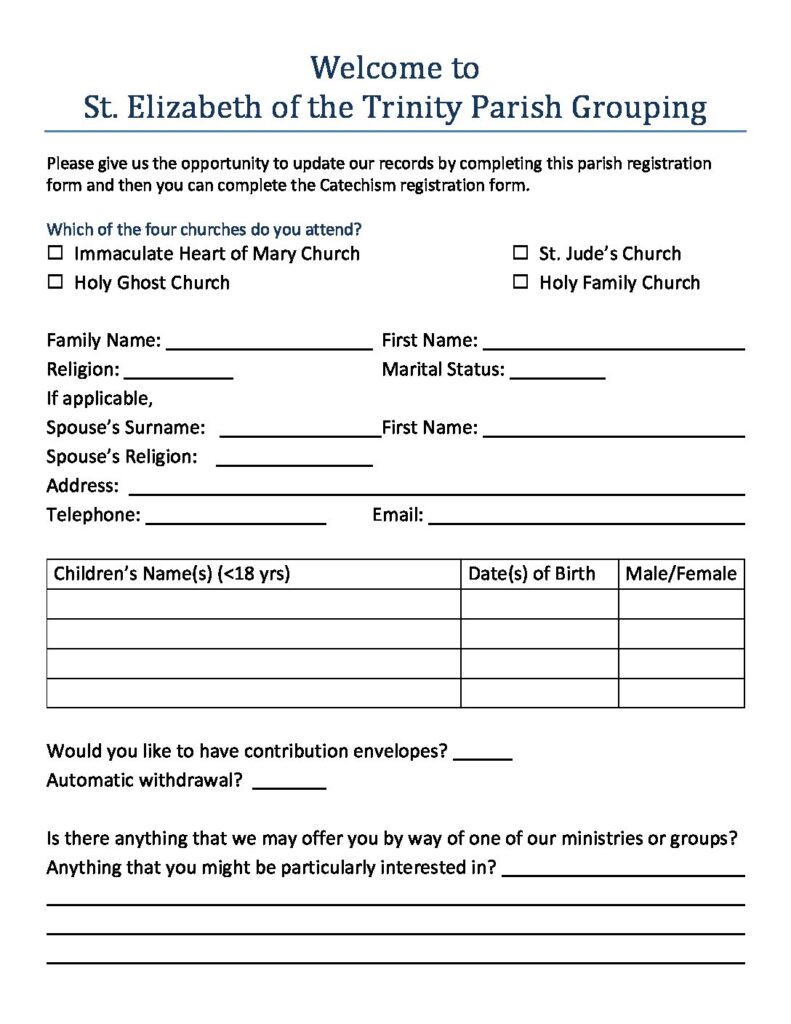 SET Registration form for Catechism | St. Elizabeth of the Trinity