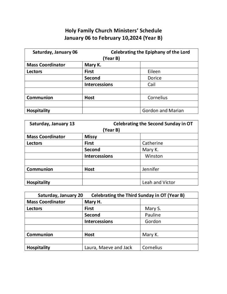 HF Schedule Jan 2024 to Feb 2024 St. Elizabeth of the Trinity